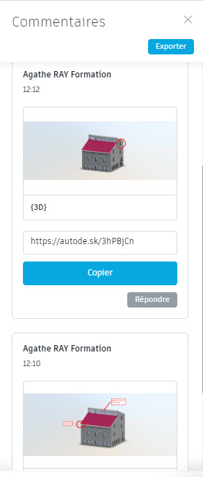 commentaires menu commentaire autodesk viewer